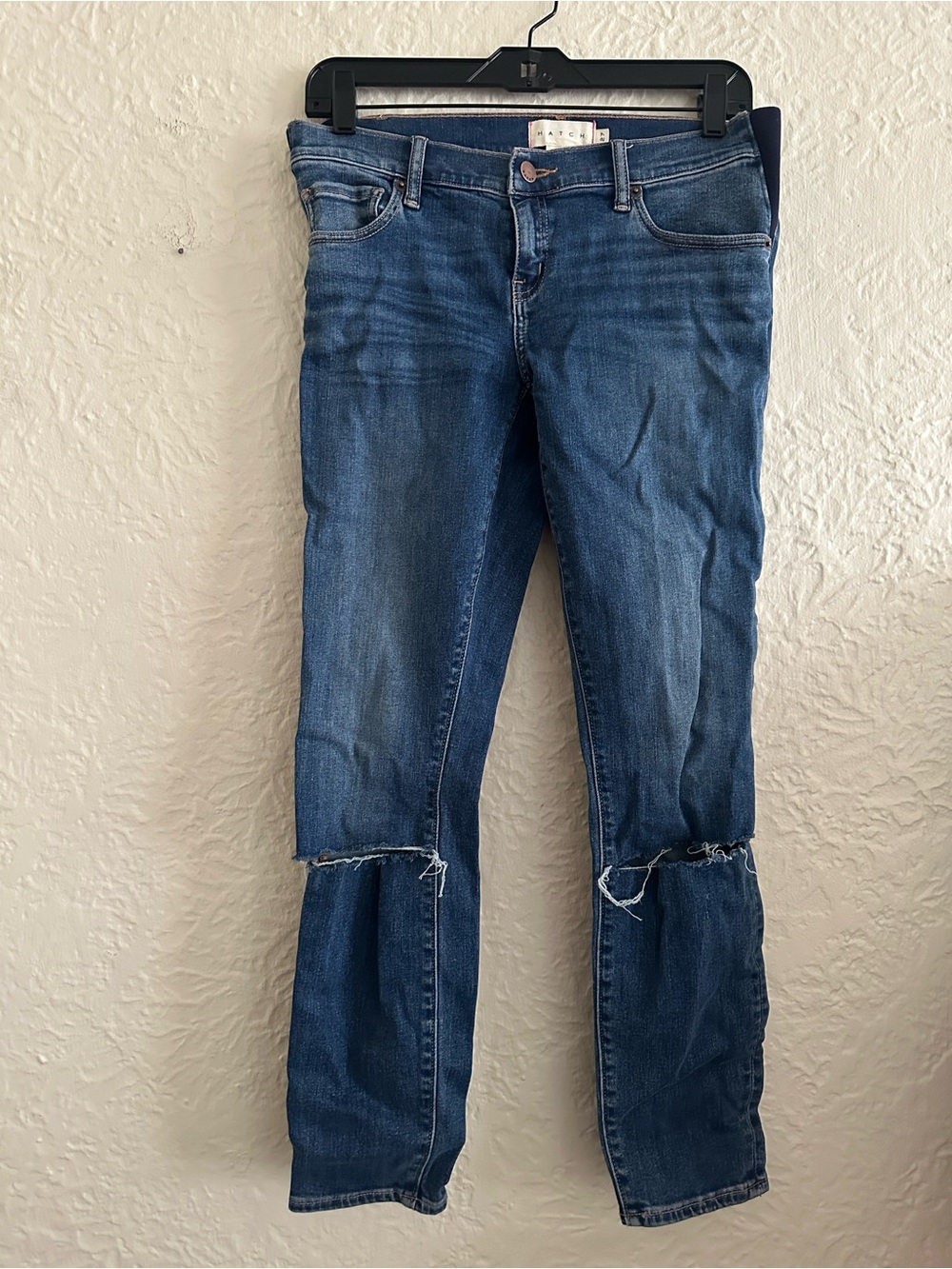 Hatch Medium Wash Ripped Knee Skinny Jeans 27 Maternity